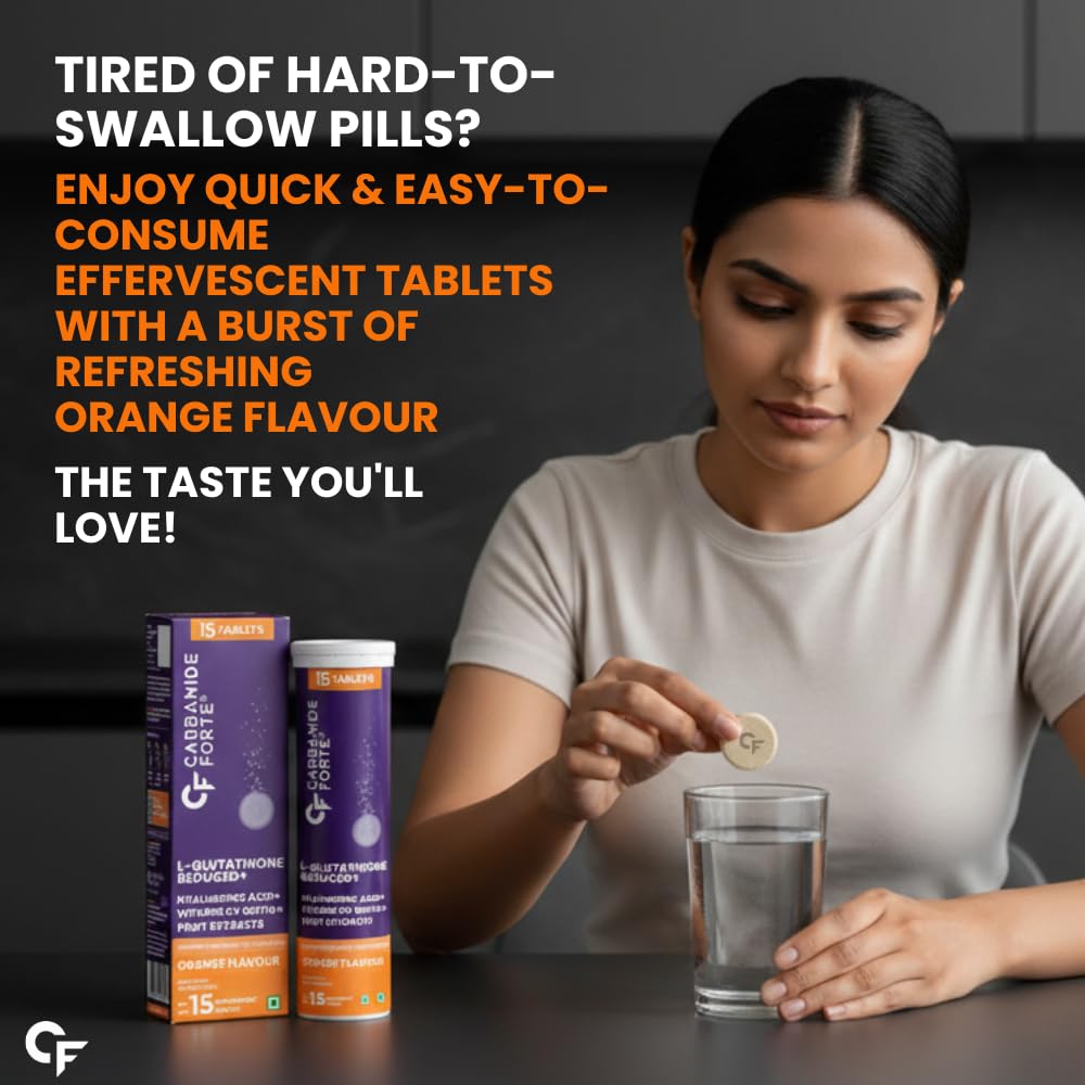 Carbamide Forte Glutathione Effervescent | Japanese Reduced L Glutathione 600mg with Vitamin C, Hyaluronic Acid, Vitamin E & Biotin - 15 Effervescent Tablets