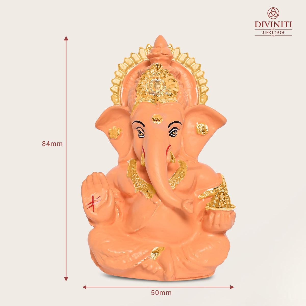 24K Gold Plated Resin Lord Ganesha Idol for Car Dashboard, Tabletop|Ganesh Statue for Good Luck and Success|Ganpati Murti for Home Decor Mandir, Office Desk Puja Gift Light Orange (8.4x4.2cm)