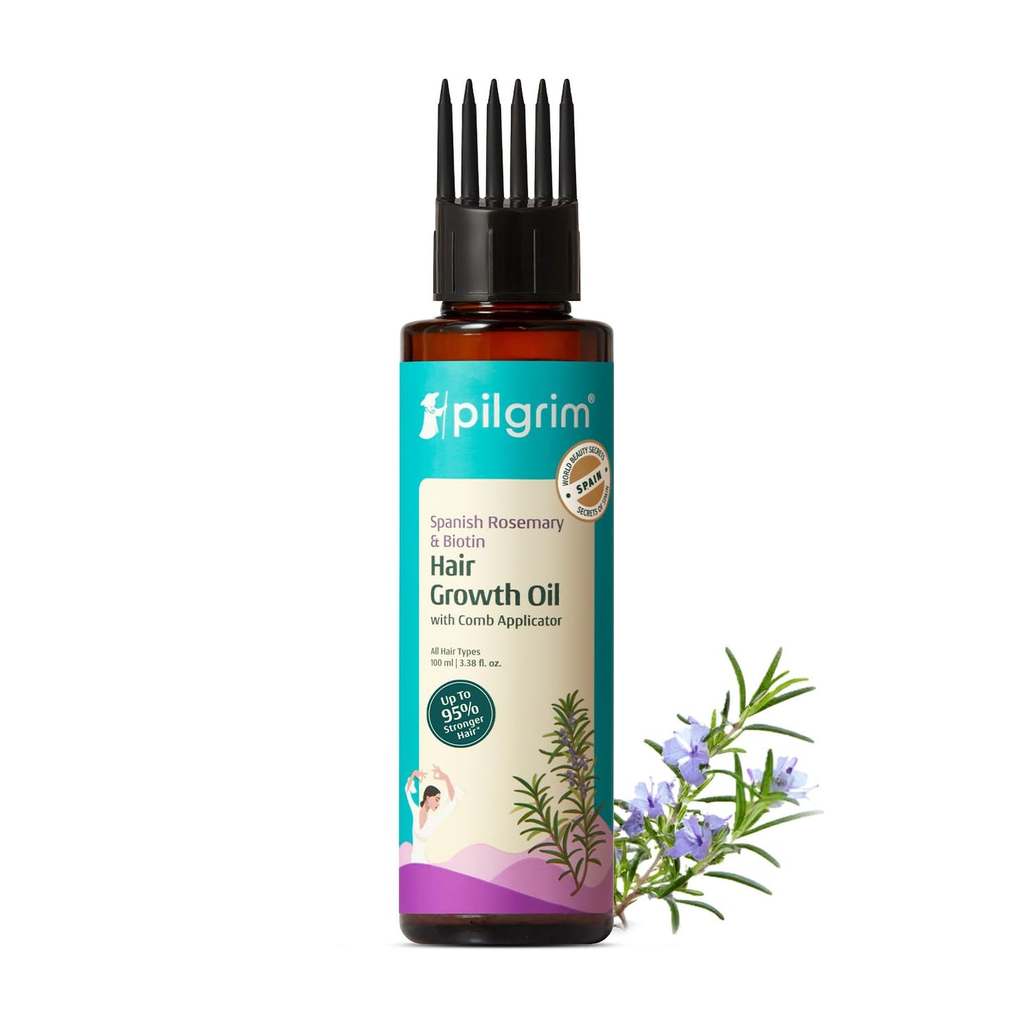 Pilgrim Spanish Rosemary & Biotin HairGrowth Oil to Control Hair Fall & Strengthens Hair 100ml | Rosemary essential oil for hairgrowth | Reduces Hairfall | Strengthens Hair I For Women and Men
