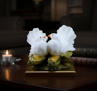 Resin Two Love Birds Fantasy Showpiece-6 Inches Height|Love Birds Statue For Goodluck,Gifts,Decorative,White