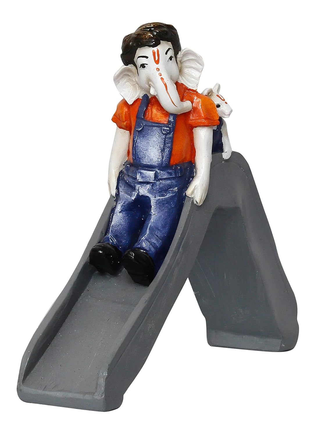 Handcrafted Polyresin Lord Ganesha Idol Enjoying Slide with Mushak Decorative Showpiece - Perfect for Home Decor and Children's Gift - Ideal for Festive Occasions, Car Dashboard, Office