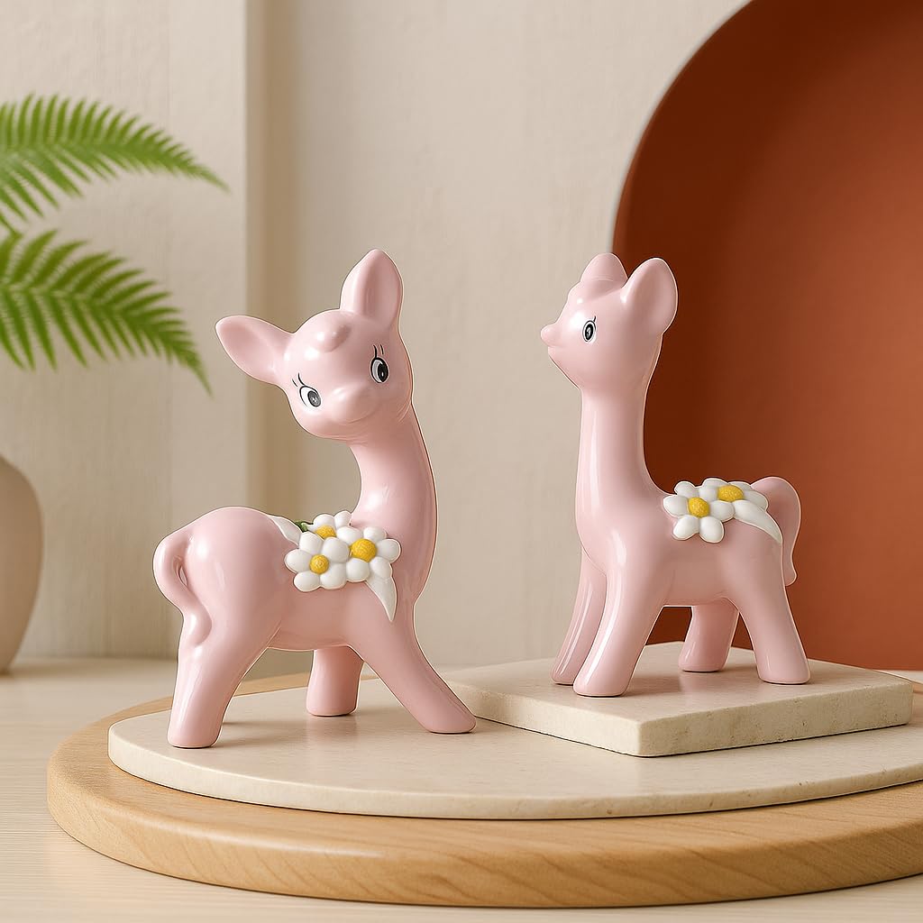 Modern Fox Pair Ceramic Art Figurine | Beautiful Home Decor (Pack of 2, Pink)
