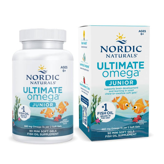 Nordic Naturals Ultimate Omega Junior Fish Oil | 680 Total Omega-3S With EPA & DHA Supplement Fish Oil For Kids | Dietary Supplement For Kids | Strawberry Flavour 90 Mini Chewable Softgels