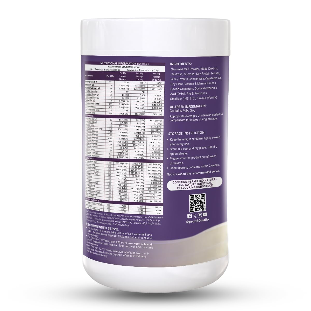 Pro360 Kidspro Protein Powder Child Nutrition & Health Supplement for Growing Children, Improves Immunity, Growth and Active Strong – (200g) -Vanilla Flavor