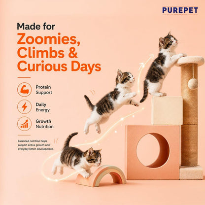 Purepet Kitten Dry Cat Food 1.2kg Pack | Mackerel Flavour | Active Behaviour | Hairball Control |Urinary Tract Health | Nutrient Rich | Minerals