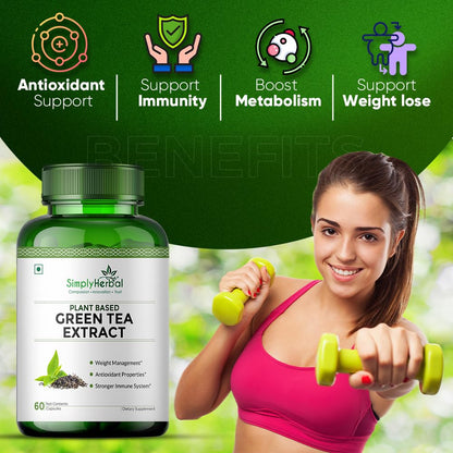 Simply Herbal 500 Mg Green Tea Extract Capsules for Fat Loss | Metabolism Booster Supplement Capsule Support Healthy Weight Management & Regulation of Hunger - 60 Veg Capsules
