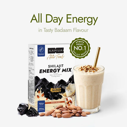Kapiva Shilajit Energy Mix | Badam Flavour | Energy Drink for Men | Natural Nutritional Supplement |60% + Fulvic Acid, 80+ Minerals | Pure Himalayan Shilajit, Ashwagandha, 5g Protein | Improves Daily Energy, Stamina and Focus| 400g