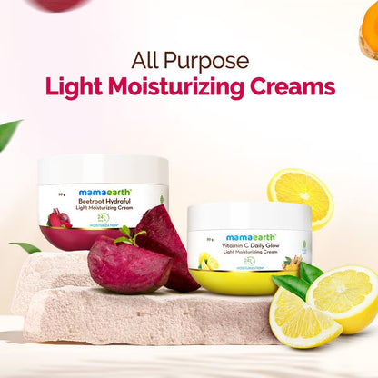 Mamaearth Beetroot Hydraful Light Moisturizing Cream with Beetroot & Hyaluronic Acid for Hydrated Pink Glow - 50 g | 24 Hrs Long-lasting Moisturization | For Face, Hand & Body | Non-Greasy & Quick Absorbing