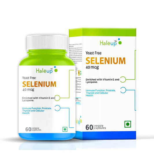 Haleup Selenium 40 mcg || Enriched with Vit E & Lycopene || 60 capsules Supplement || Non-GMO & Gluten Free || (Pack of 1, 60, count)