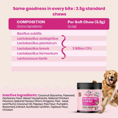 Probiotic Soft Chews Supplement for Dogs | Six Probiotic Strains for Gut Health & Digestion | Chicken Flavor | Supports Immune Function | 30 Soft Chews