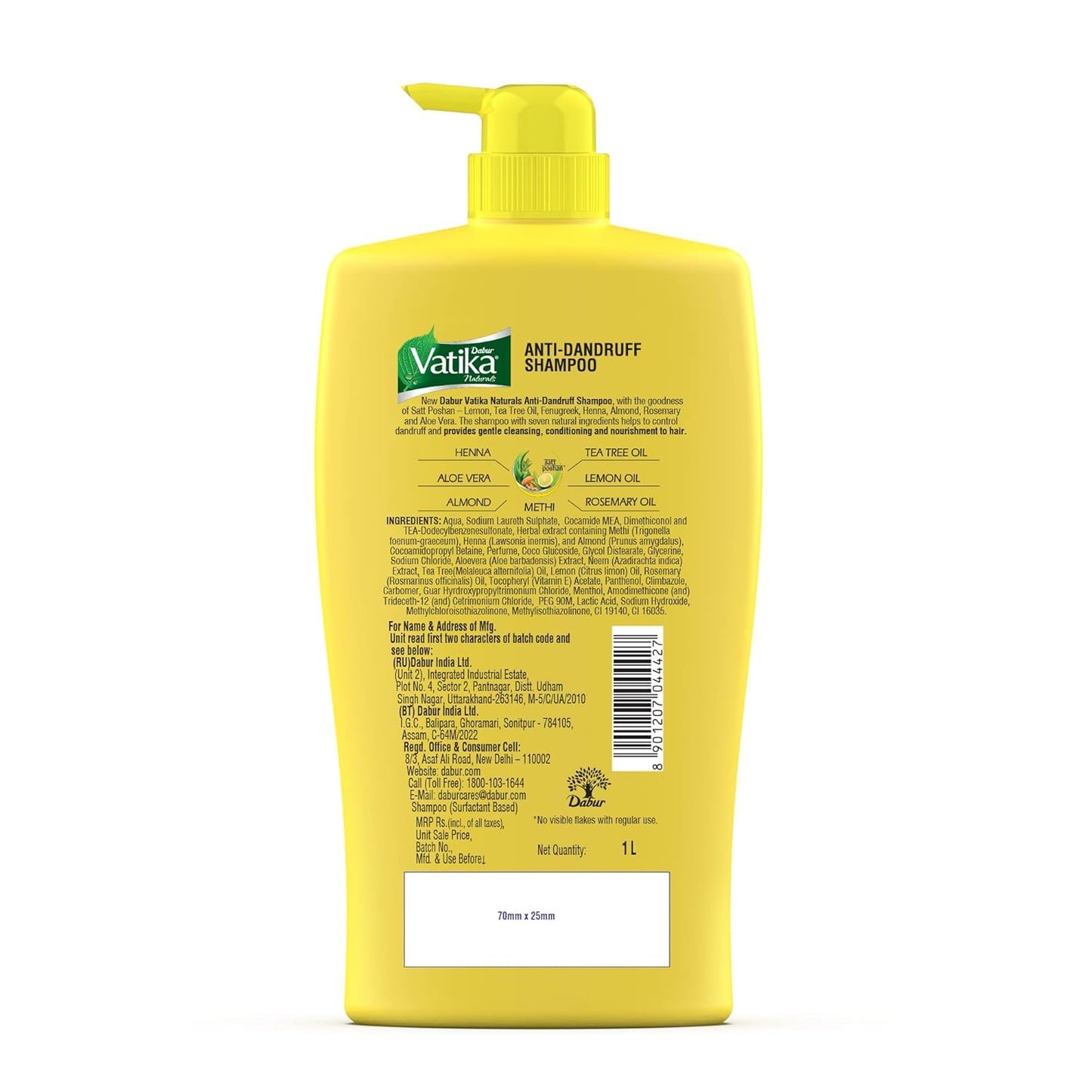 Dabur Vatika Lemon Anti-Dandruff Shampoo - 1 L | Reduces Dandruff from 1st Wash | Moisturises Scalp | Provides Gentle Cleansing, Conditioning & Nourishment to Hair