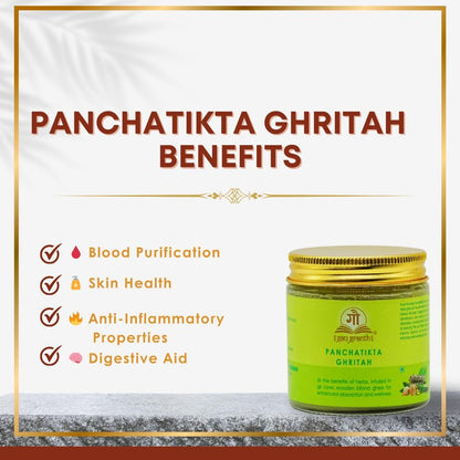 Cow Ved GauGranth PanchaTikta A2 Gir Cow Ghee 100ml | Ayurvedic Herbal Ghee with Neem, Patola, Vasa, Kantakari & Guduchi | Traditional Wooden Bilona Method | Pure A2 Desi Ghee in Glass Jar