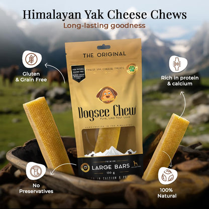 Dogsee Chew Bars, 100% Natural Himalayan Cheese Based Dental Chews for Dogs (Large Bars Pack of 1)