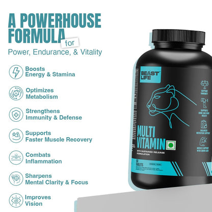 BeastLife Multivitamin Tablets With 30+ Nutrient Supports | Vitamins, Minerals, Biotanical Extract, Amino Acids & Active Ingredients |Boosts Immunity, Energy & Daily Wellness | 60 Tablets | Vital Nutrients for Active Lifestyle