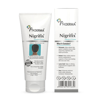 Fixderma Nigrifix Advance Cream for Acanthosis Nigricans with Melatonin, Retinol & Lactic Acid | For Dark Body Parts like Neck, Ankles, Knuckles, Armpits, Thighs & Elbows | Dermatologist Tested - 50g