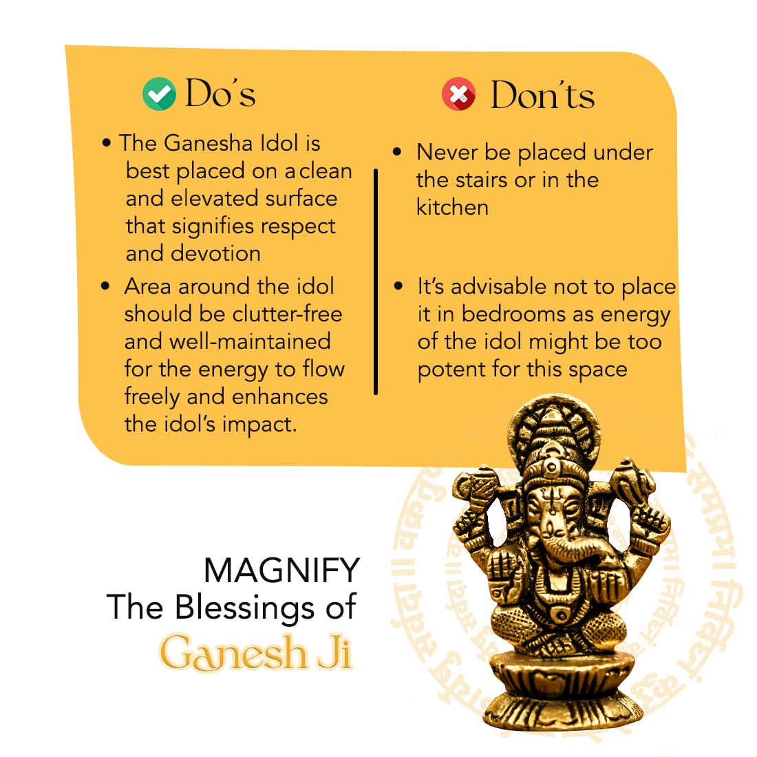 100% Pure Brass Ganesha Idol (Size: 5.5 cm) | Pital Ganesh Murti for Pooja Room, Home Decor, Office Desk and Car Dashboard | Vinayagar Statue for Diwali Puja