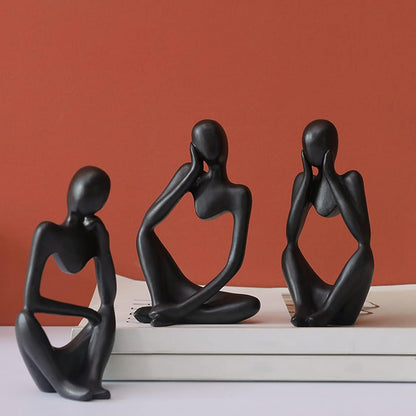 Set of 3 Black Thinker Statues Modern Abstract Thinker Sculptures Decorative Showpiece for Gifting Living Room House Warming Anniversary Shelf Table Desk Birthday Office & Home Decoration