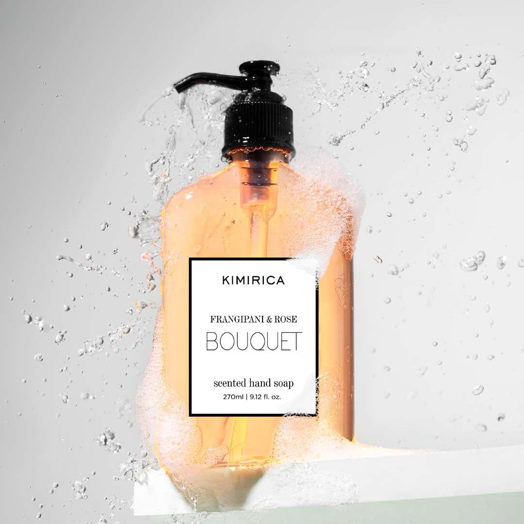Kimirica Bouquet Luxury Hand Wash | Frangipani and Rose | Skincare Moisturizing | Antibacterial Formula | 100% Vegan & Paraben Free | 270 ml