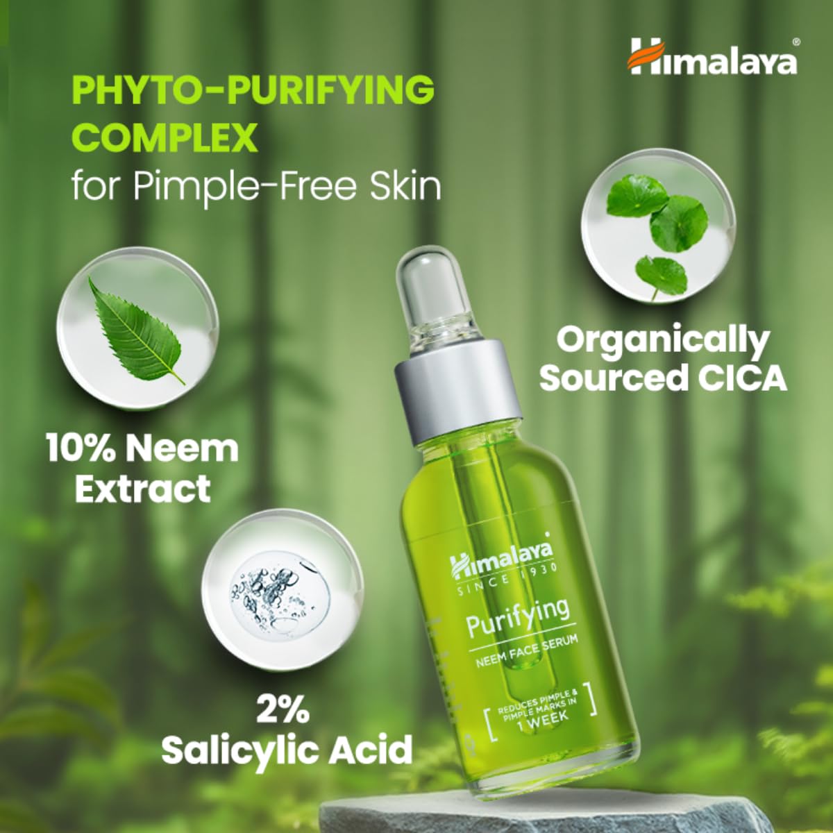 Himalaya Purifying Neem Face Serum | 2% Natural Salicylic Acid & Cica & Neem | Reduces Acne & Acne Marks | Tightens pores & soothes inflammation | Made with 98% Natural Origin Ingredients | Made for Acne prone skin | 15 ml