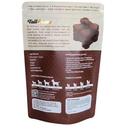 TailTrums Dog Biscuits – Liver & Apple Cookies with Ashwagandha 250g | Healthy Dog Food | All Breeds |