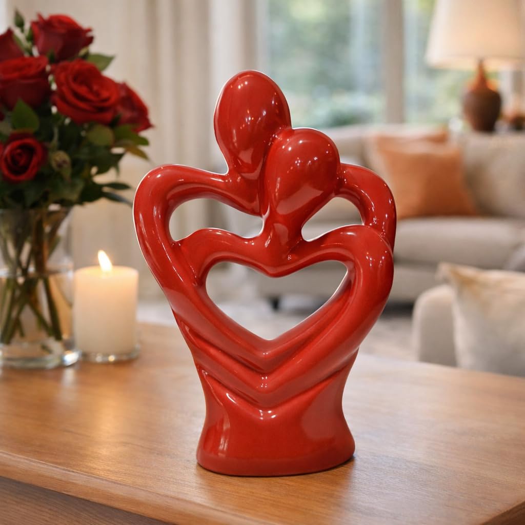 Hugging Couple Sculptures Showpiece, Ceramic Heart Shape Romantic Couple Statue, Home Decoration Items Showpiece for Gift Living Room House Warming Anniversary Birthday Office & Home Decor