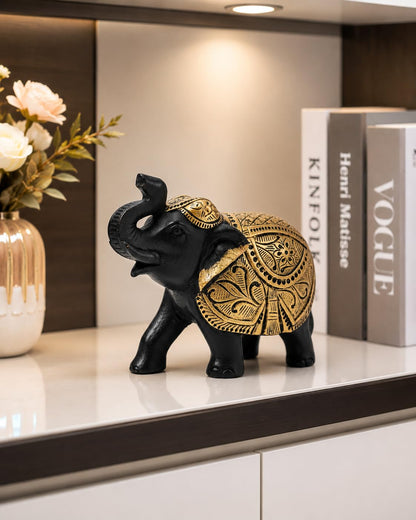 Premium Elephant Statue for Good Luck, Vastu & Home Decor Gift Items for Decoration (Black & Golden) & Animal Decorative Showpiece Figurines | Lucky Elephant Statue