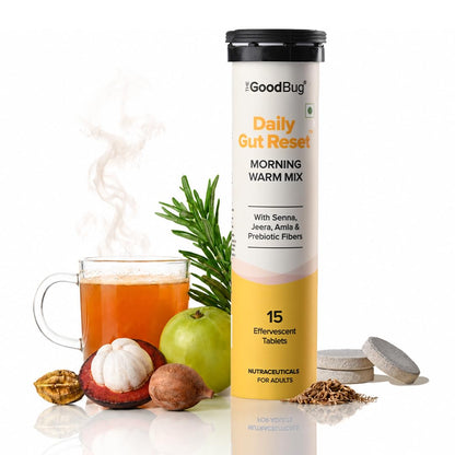 The Good Bug Gut Reset Morning Warm Mix | Effervescent Tablets with Ayurvedic ingredients & Prebiotic Fibres | Supports Regular Bowels, Eases Bloating & Digestive Comfort | 15 Tablets