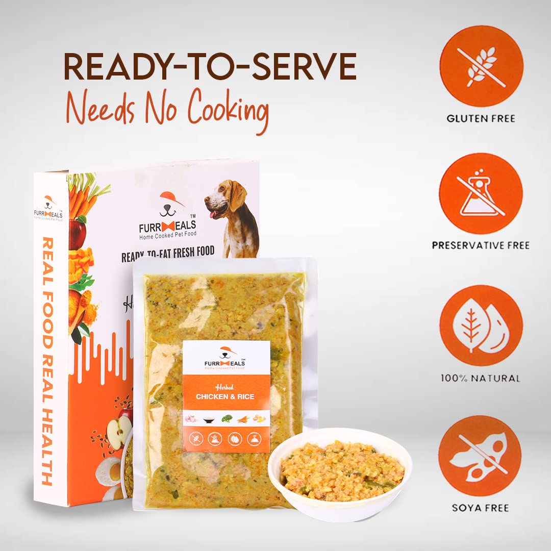 FurrMeals Wet Dog Food | Herbed Chicken and Rice | Pack of 1 x 500g | All Breed | Gluten Free | Preservative Free | Ready-to-Eat Fresh Dog Food