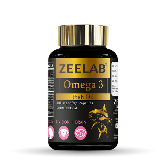 Zeelab Omega 3 Fish Oil supplement bottle on a white background