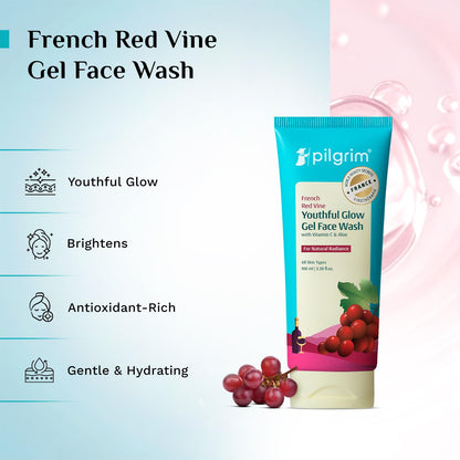 Pilgrim French Red Vine Face Wash with Vitamin C & goodness of Aloe for Anti Ageing & Dark Spots |Face wash for dry skin | Face cleanser for dry skin | Men and Women|100ml