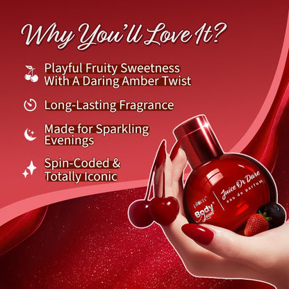 Plum BodyLovin' Juice Or Dare Valentine-Ready Eau De Parfum | Long Lasting Gourmand fragrance with oriental blend of juicy red fruits & fizzy strawberries | Luxurious scent, Purse-Friendly | 50ml