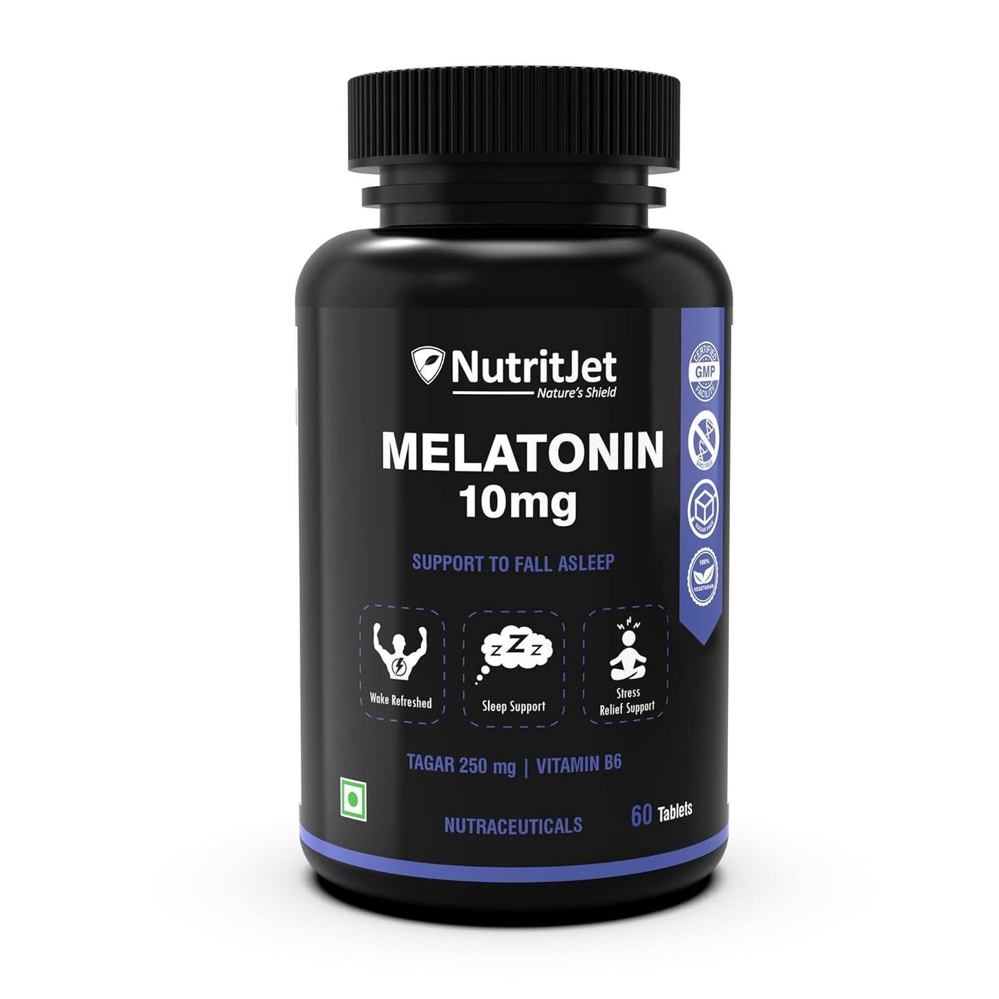 NutritJet Melatonin 10mg Sleeping Aid Pills, Sleep Supplement For Stress Free Sleep & Calm Relax - 60 Vegetarian Tablets