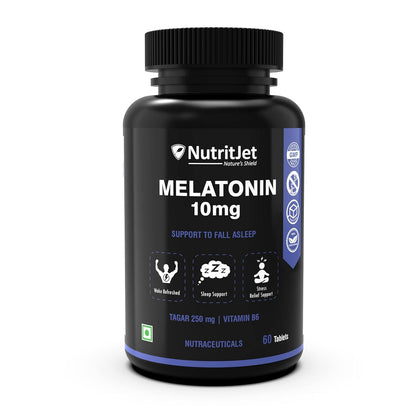 NutritJet Melatonin 10mg Sleeping Aid Pills, Sleep Supplement For Stress Free Sleep & Calm Relax - 60 Vegetarian Tablets
