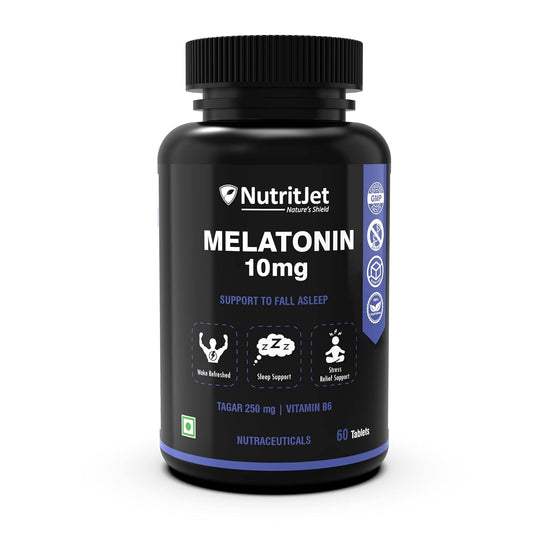 NutritJet Melatonin 10mg Sleeping Aid Pills, Sleep Supplement For Stress Free Sleep & Calm Relax - 60 Vegetarian Tablets