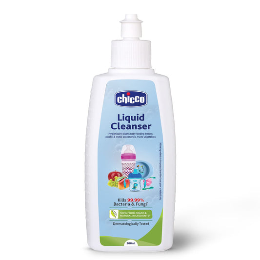 Chicco Liquid Cleanser 200ml I 100% Food Grade & Natural Ingredients I Kills 99.99% germs I Effective cleaning of baby Bottles, Nipples, Accessories and Toys I Baby safe & Dermatologically Tested