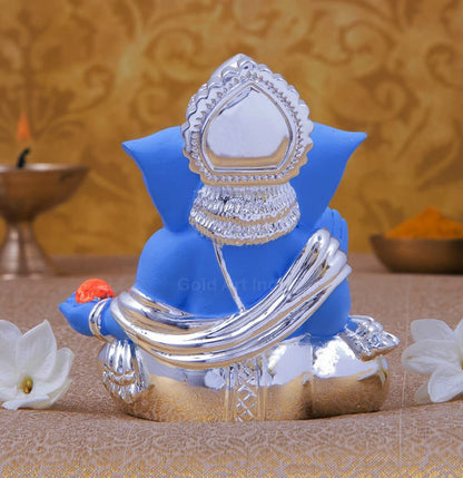 Gold Art India Silver Plated Gaddi Ganesha for Car Dashboard Home Decor Ganesh Idol for Car Dashboard Ganesha Murti Ganpati Idol for Home Decor Puja Lord Ganesh Statue Gift