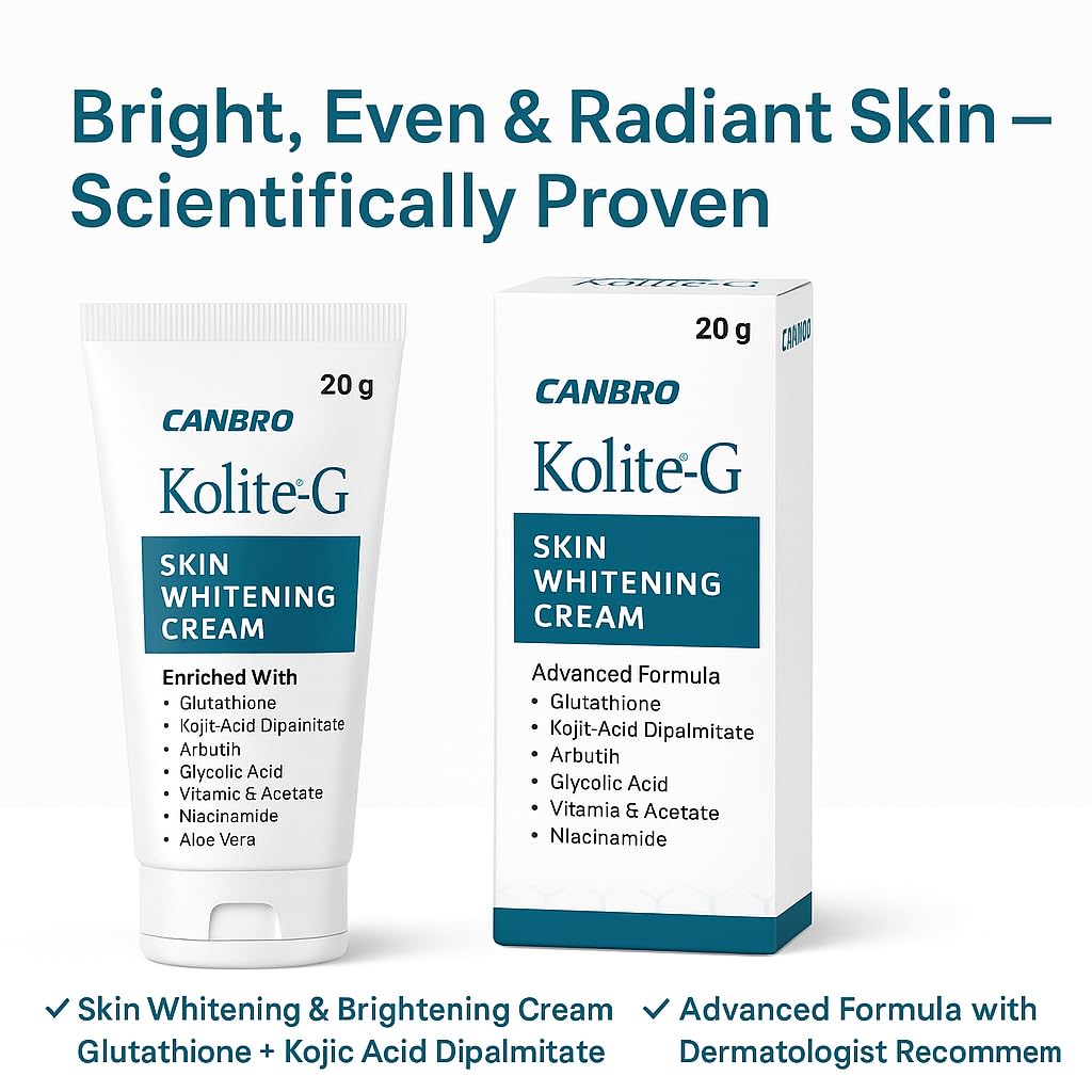 Kolite-G Skin Whitening Cream 20g | Enriched with Glutathione, Kojic Acid, Arbutin, Niacinamide & Aloe Vera | Brightening, Tan Removal & Even Skin Tone Face Cream by CANBRO