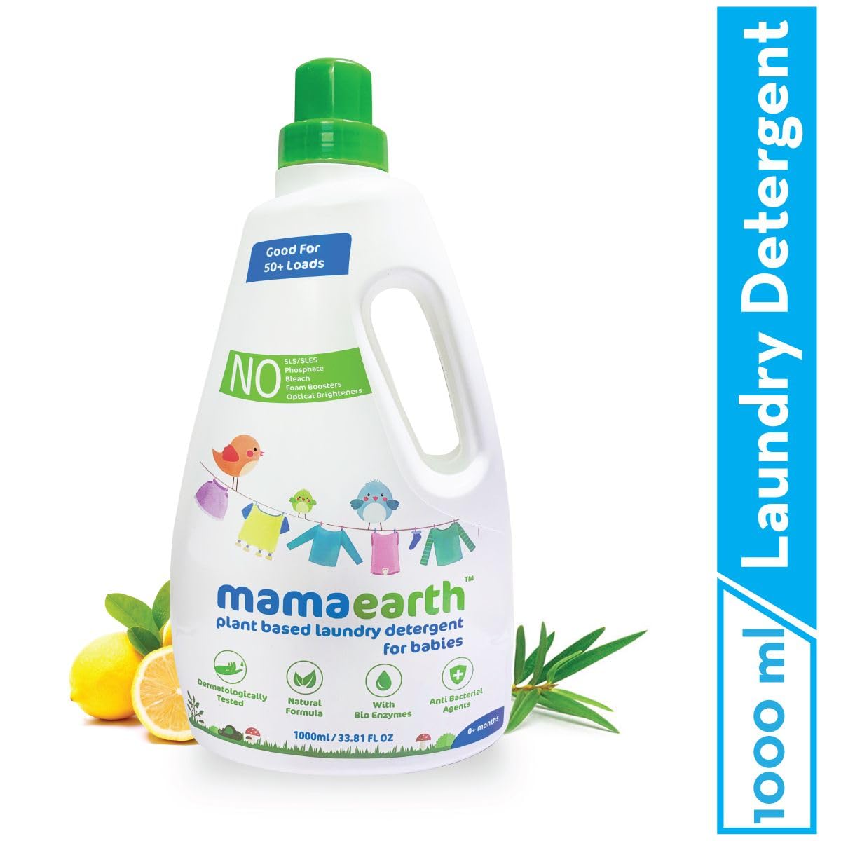 Mamaearth Plant Based Laundry Detergent For Babies - 1 L | Infused with Neem Extract and Lime Citrus Acid | Liquid Formula, Removes Tough Stains, Eliminates Odor