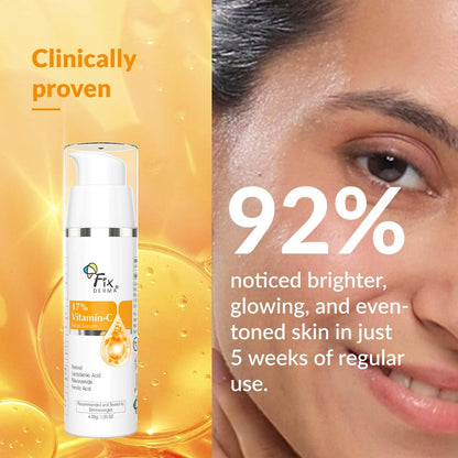 Fixderma 17% Vitamin C Face Serum for Glowing Skin | Retinol Face Serum for Skin Brightening | Anti Aging Night Face Serum with Niacinamide for Women and Men 30gm