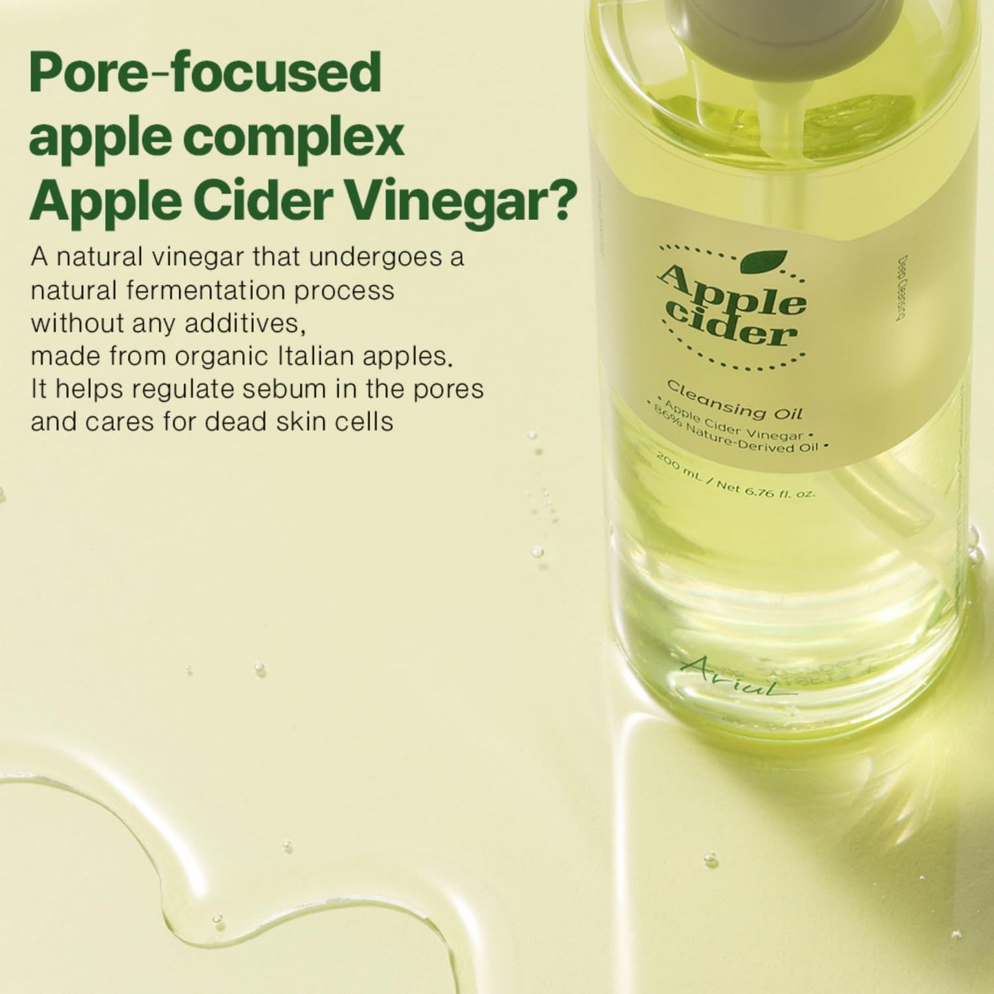 Ariul Apple Cider Deep Cleansing Oil (200ml) Korean Lightweight, Watery Face Cleansing Oil With Apple Cider Vinegar, Makeup Remover, Deep Pore Cleanser, Hydrating Facial Cleanser