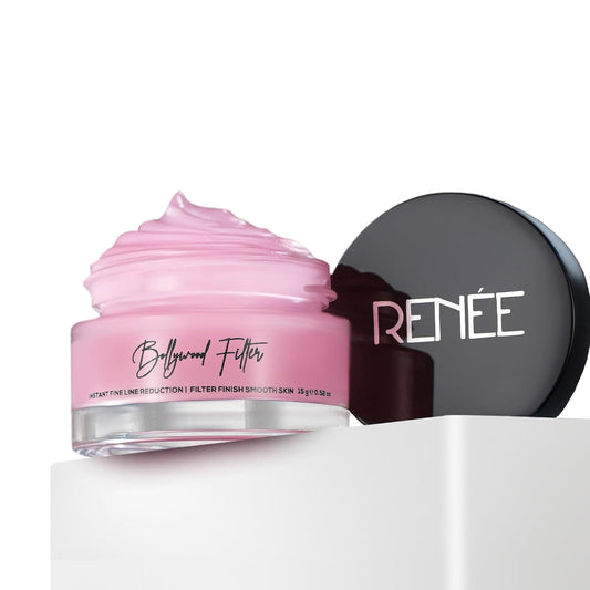 Pink cosmetic jar with 'Bollywood Filter' text and black lid on a white background
