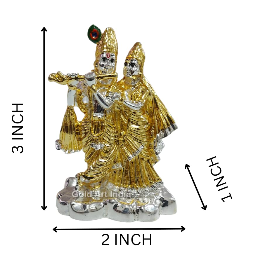 Gold Art India Two Tone (Gold &Silver Plated) Radha Krishna - for | Home | Office | Gifting | House Warming | Puja Room | Decor | Car Dashboard (Radha Krishna) (twotoneradhakrishna 3 inch)