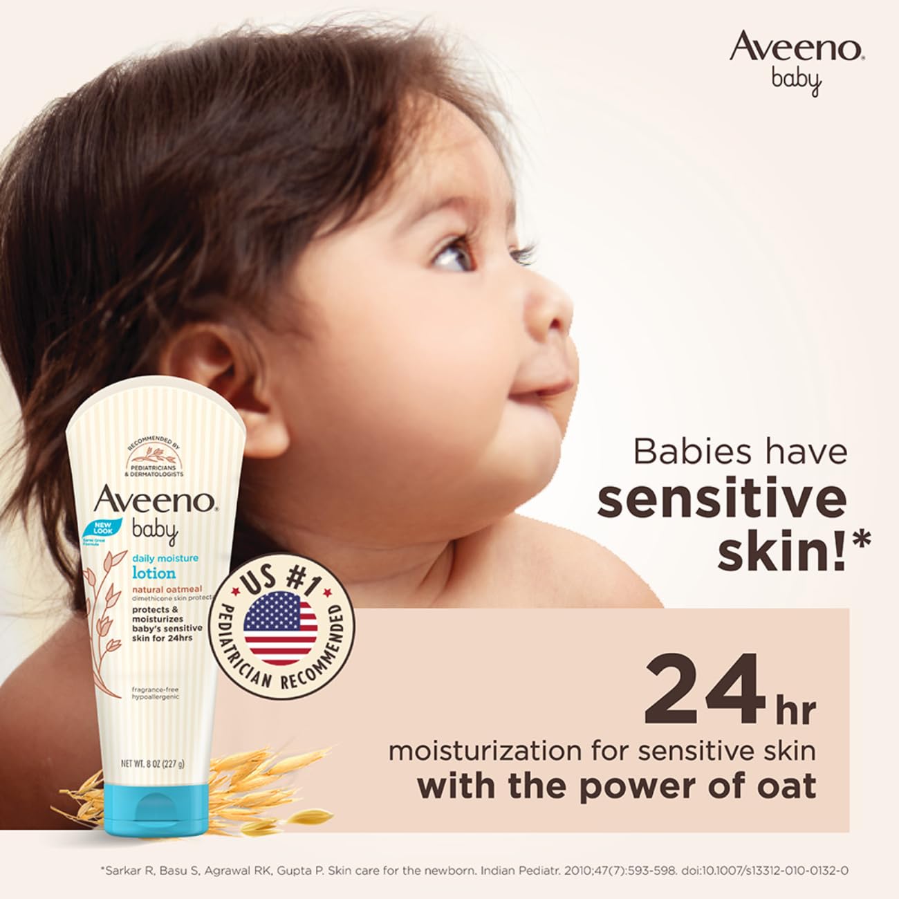 Aveeno Baby Daily Moisturising Lotion (227g) | Natural Oatmeal | For Delicate & Sensitive Skin | Protects & Moisturizes Baby's Skin for 24 Hours | Fragrance-Free & Hypoallergenic | Recommended by US Pediatricians