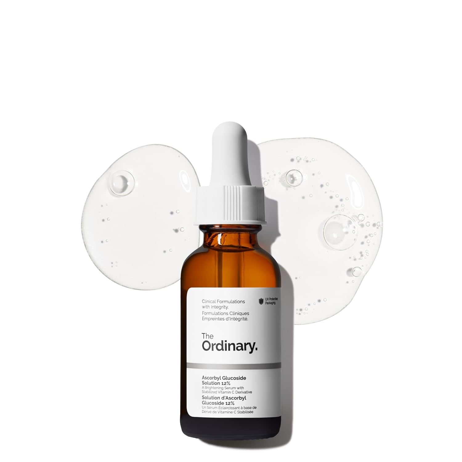 The Ordinary skincare serum bottle with dropper on a white background