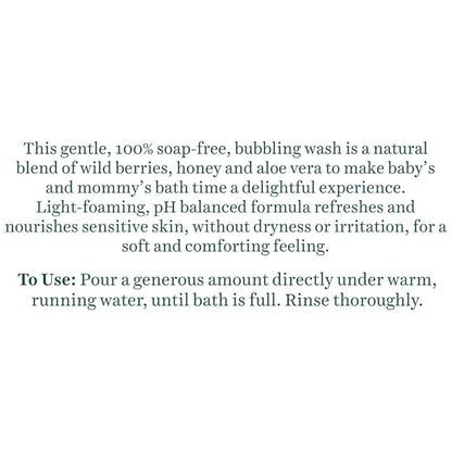Text description of a gentle, soap-free wash for babies and mommies on a white background