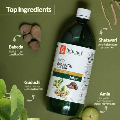 KRISHNA'S HERBAL & AYURVEDA Uric Balance Juice 1000 Ml | Balancing Uric Acid Naturally | Power Of Kutki, Adusa, Arand Mool & 6 More Herbs
