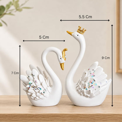 Lucky Swan Couple Crystal Wings showpiece for Home Living Room Decor | Romantic Love Bird Couple Gift for Valentine, Anniversary, Birthday (Set of 2 Pc) (Gold) (Small)
