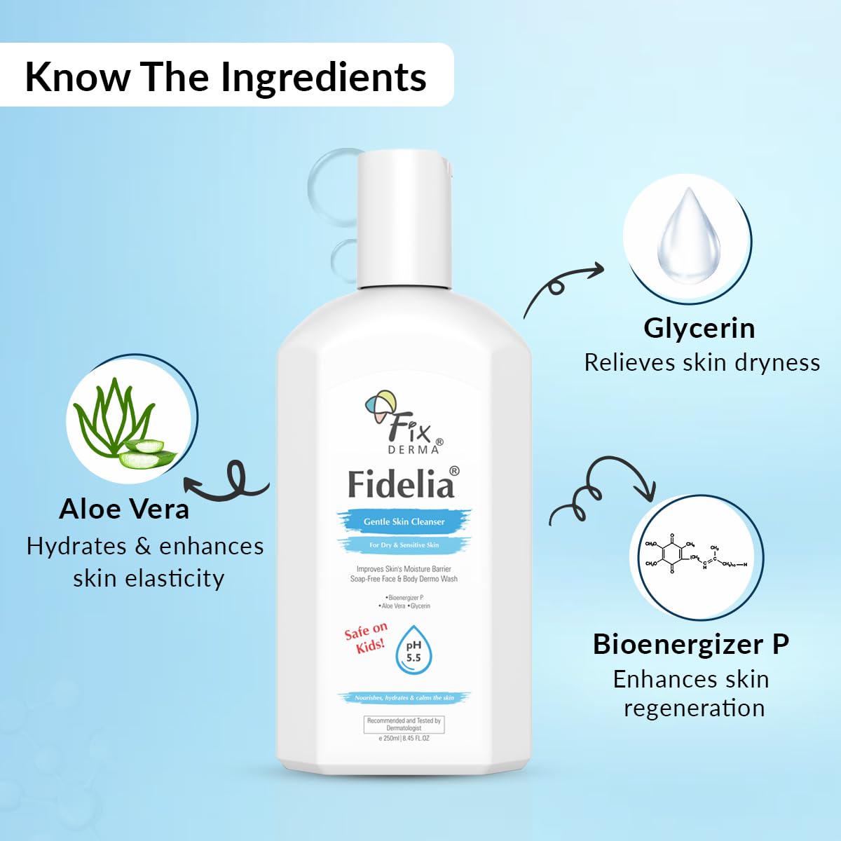 Fixderma Fidelia Gentle Skin Cleanser | Face Wash for Women | Body Wash for Men | Face & Body Wash for Dry & Sensitive Skin | Soap Free Face & Body Wash - 250Ml