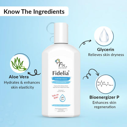 Fixderma Fidelia Gentle Skin Cleanser | Face Wash for Women | Body Wash for Men | Face & Body Wash for Dry & Sensitive Skin | Soap Free Face & Body Wash - 250Ml