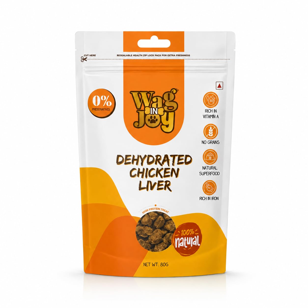 WAG IN JOY 100% Natural Dehydrated Chicken Feet Treats for Dogs | High in Glucosamine & Chondroitin | Gluten-Free | 80 gram (Dehydrated Chicken Liver)